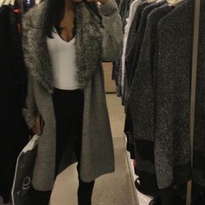 Forever 21 grey cardigan with detachable faux fur trim